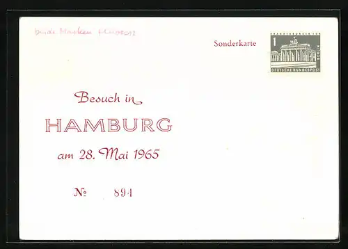 AK Hamburg, Besuch Königin Elizabeth II. 1965, Sonderpostkarte, Portrait