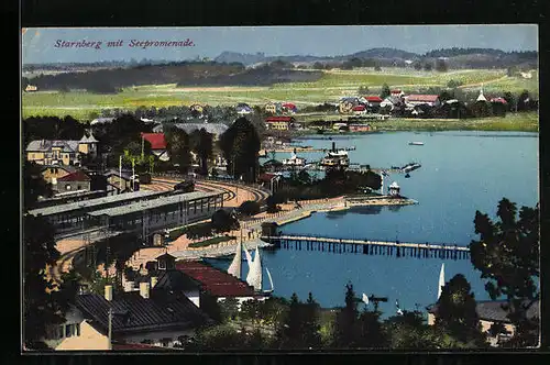 AK Starnberg, Ortsansicht mit Seepromenade