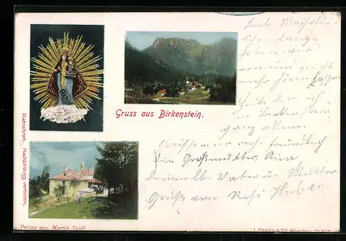 AK Birkenstein, Ortsansicht, Madonnenfigur