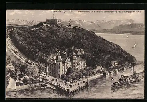 AK Berg / Starnberger See, Hotel Leoni und Drahtseilbahn