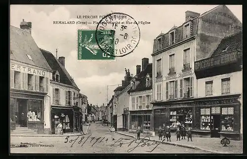 AK Remalard, Place du Marche et Rue-de l`Eglise