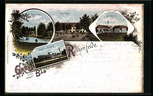 Lithographie Bad Rothenfelde, Badehotel, Kurhaus, Neues Gradierwerk