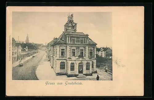 AK Crailsheim, Wilhelmstrasse mit Postamt