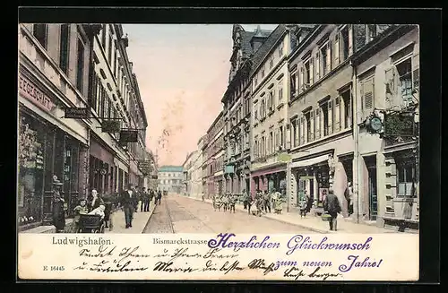 AK Ludwigshafen, Blick in die Bismarckstrasse