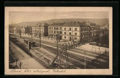 AK Lörrach, Post, Amtsgericht, Volksschule, Bahngleise