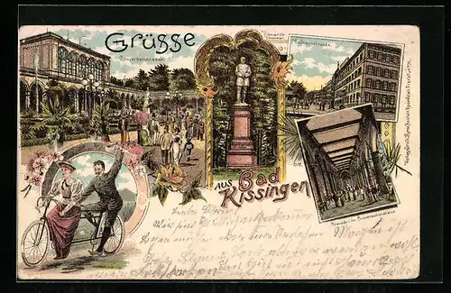 Lithographie Bad Kissingen, Kurhausstrasse, Konversationssaal, Kolonnade im Konversationshaus