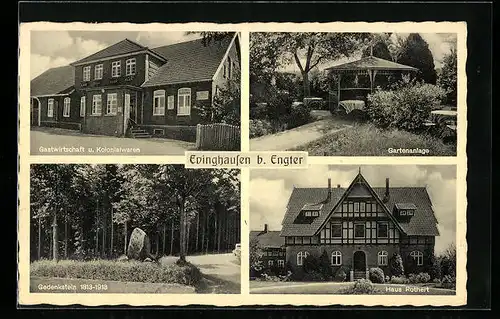 AK Evinghausen bei Engter, Haus Rothert, Gasthaus-Kolonialwaren Klussmann mit Gartenanlage