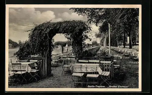 AK Berlin-Treptow, Gaststätte Grosses Eierhaus A. Werdermann, Gartenansicht mit Wasserblick