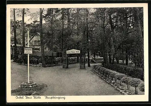 AK Berlin, Gaststätte Onkel Toms Hütte im Grunewald, Aussenansicht mit Blick auf den Eingang