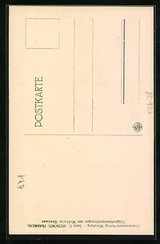 Steindruck-AK Iphofen, Ortspartie mit Kirche