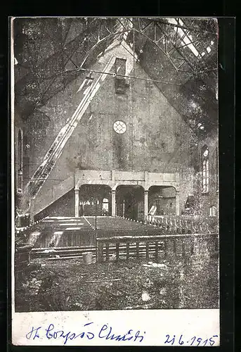 AK Berlin-Prenzlauer Berg, Corpus-Christi-Kirche nach dem Brand am 21.6.1915