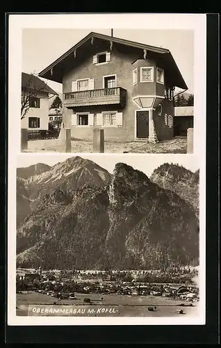 AK Oberammergau, Ortsansicht gegen Kofel, Haus im Sonnenschein