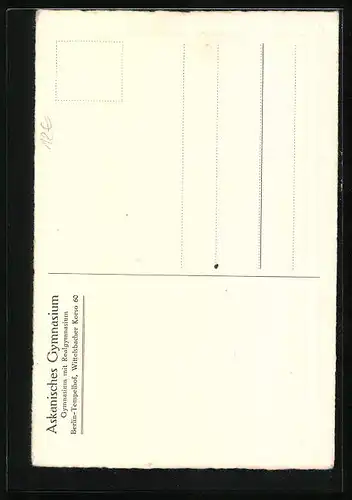 Künstler-AK Berlin-Tempelhof, Askanisches Gymnasium, Wittelsbacher Korso 60