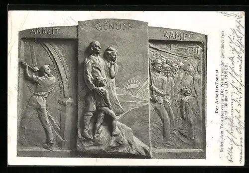 AK Relief-Tryptichon Der Arbeiter-Tourist