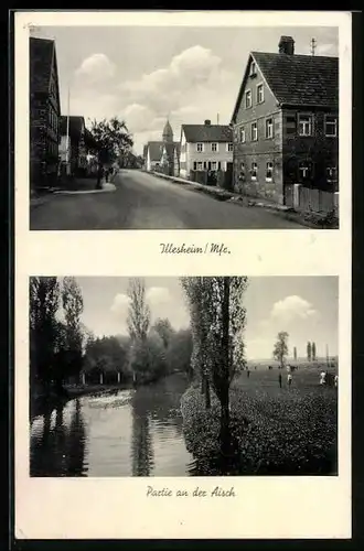 AK Illesheim /Mfr., Strassenpartie, Partie an der Aisch