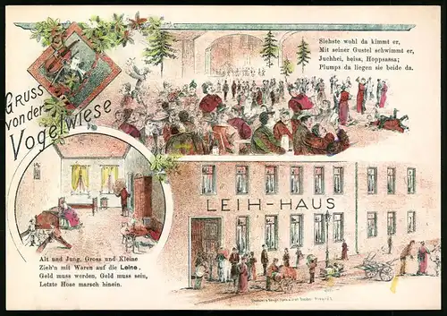 Riesen-AK Dresdener Vogelwiese, Feiernde Besucher des Volksfestes, Menschen vorm Leih-Haus