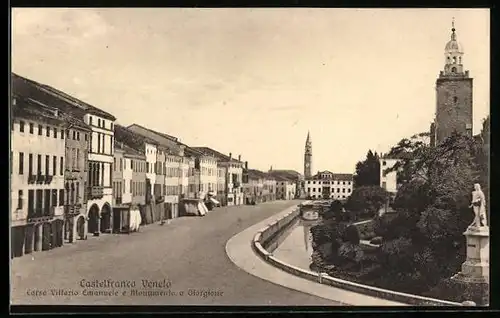 AK Castelfranco Veneto, Corso Vittorio Emanuele e Monumento a Giorgione