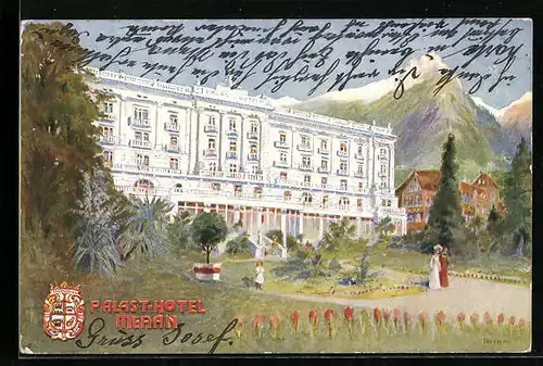 Künstler-AK Meran, Ansicht vom Palast-Hotel