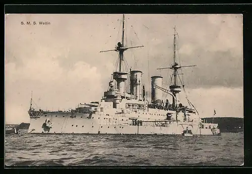 AK Kriegsschiff SMS Wettin am Liegeplatz