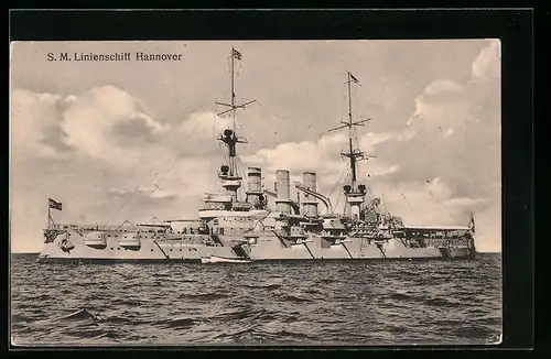 AK Kriegsschiff S. M. Hannover auf hoher See