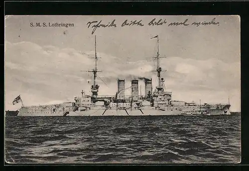 AK Kriegsschiff SMS Lothringen am Liegeplatz