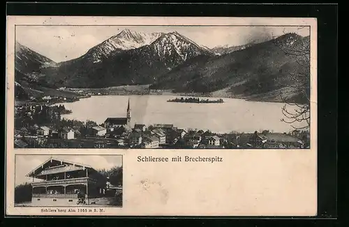 AK Schliersee, Ortsansicht mit Brecherspitz, Schliersberg Alm
