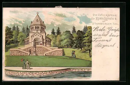 Lithographie Berg, Votiv-Kapelle für König Ludwig II.