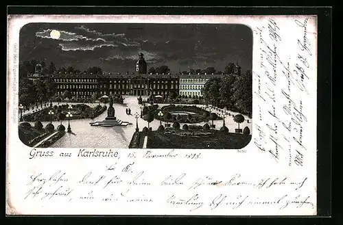 Lithographie Karlsruhe, Ortsansicht mit Parkanlage