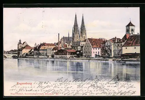 AK Regensburg, Flusspartie mit Dom