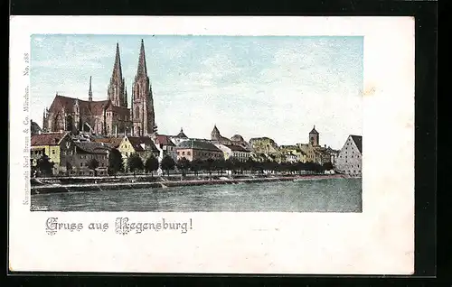 AK Regensburg, Flusspartie mit Dom