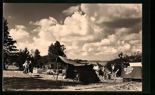 AK Müritz, Zeltplatz Boeker Mühle II, Landpoststempel Boek über Neustrelitz