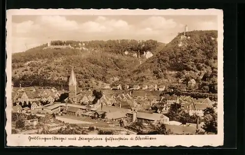 AK Geislingen /Steige, Teilansicht mit Kirche, Burgruine Helfenstein und Ödenturm