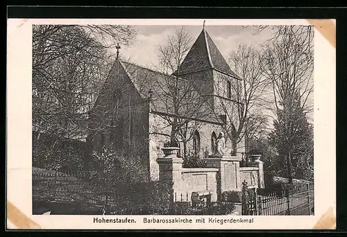 AK Hohenstaufen, Barbarossakirche mit Kriegerdenkmal