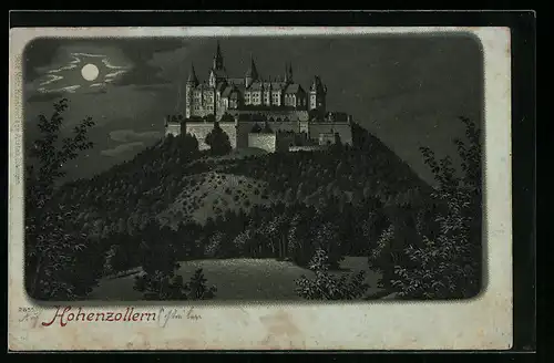 Mondschein-Lithographie Hohenzollern, Blick auf Schloss Hohenzollern