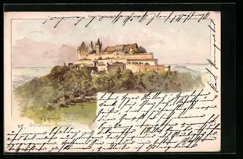 Lithographie Coburg, Blick auf das Schloss