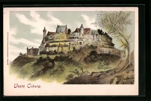 Künstler-AK Coburg, Blick auf Veste Coburg