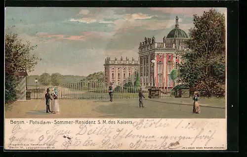 Lithographie Potsdam, Sommer-Residenz S. M. des Kaisers