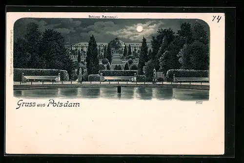 Mondschein-Lithographie Potsdam, Schloss Sanssouci