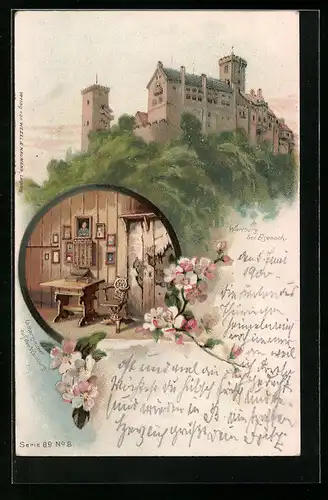 Lithographie Eisenach, Wartburg, Lutherzimmer