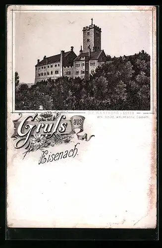 Lithographie Eisenach, Die Wartburg von Osten