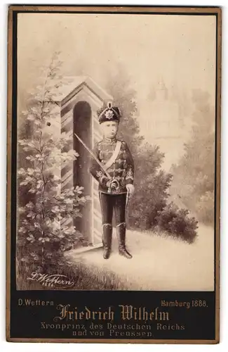 Fotografie D. Wetter, Hamburg, Kronprinz Friedrich Wilhelm von Preussen in Husaren Uniform