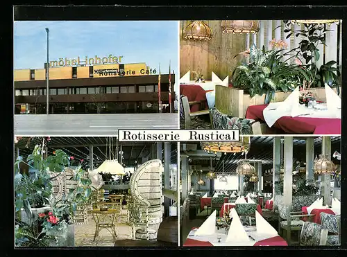 AK Senden, Gasthaus Rotisserie Rustical mit Innenansichten, Ulmer Strasse 50