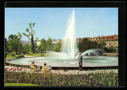 AK Pforzheim, Springbrunnen im Stadtgarten