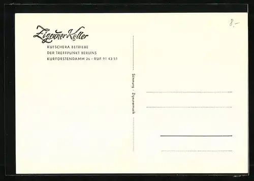 AK Berlin-Charlottenburg, Restaurant Ziegeuner Keller, Kurfürstendamm 26