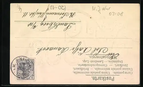 AK Jahreszahl 1903, Glücksschwein mit Kleeblättern