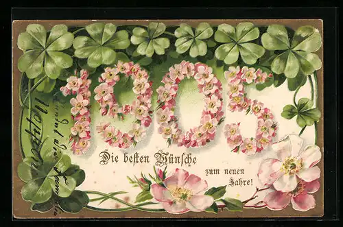 AK Jahreszahl aus Blumen mit Kleeblätern, Neujahrsgruss 1905