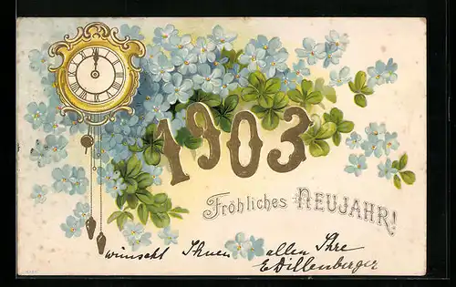 AK Jahreszahl 1903, Vergissmeinnicht und Kleeblätter