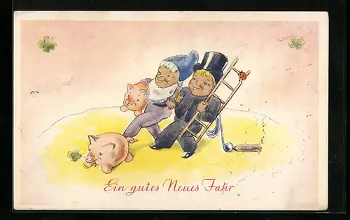 AK Schornsteinfeger in Begleitung von einem Zwerg zu Neujahr