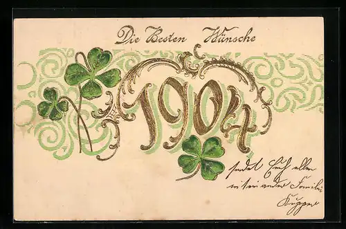 AK Jahreszahl 1904 mit Kleeblättern