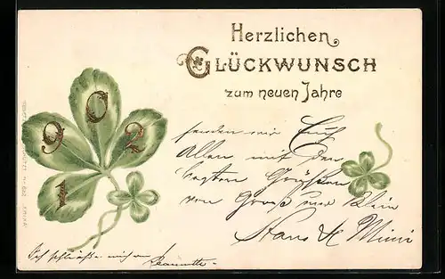 AK Jahreszahl 1902 mit Kleeblatt